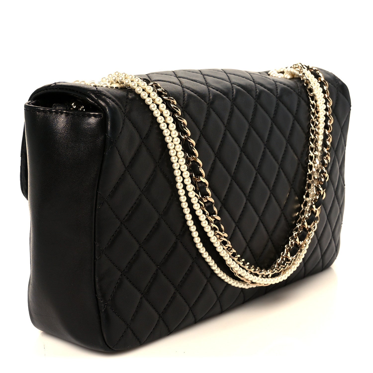 Lambskin Quilted Medium Westminster Pearl Flap Black