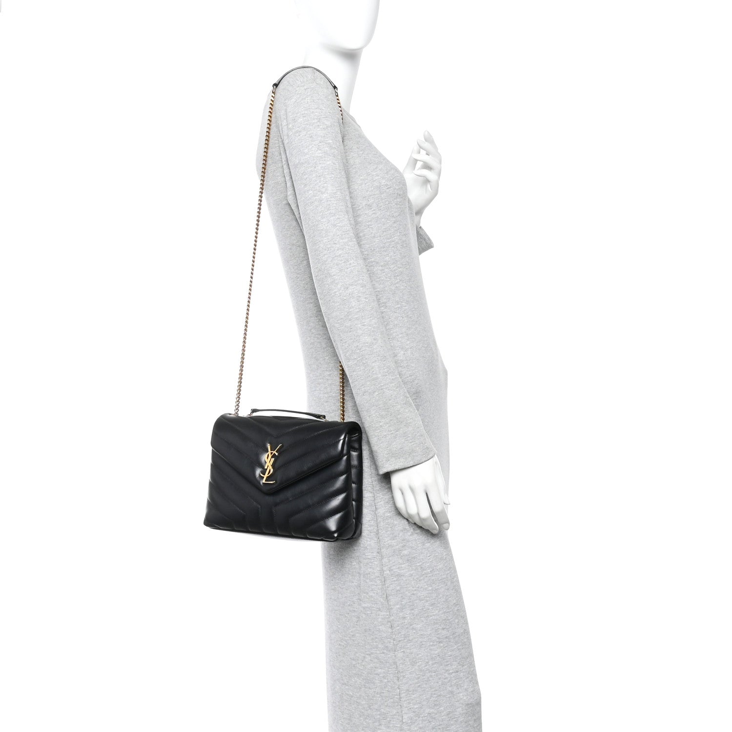 Calfskin Y Quilted Monogram Small Loulou Chain Satchel Black