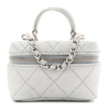 Metallic Caviar Quilted Mini Top Handle Vanity With Chain Silver