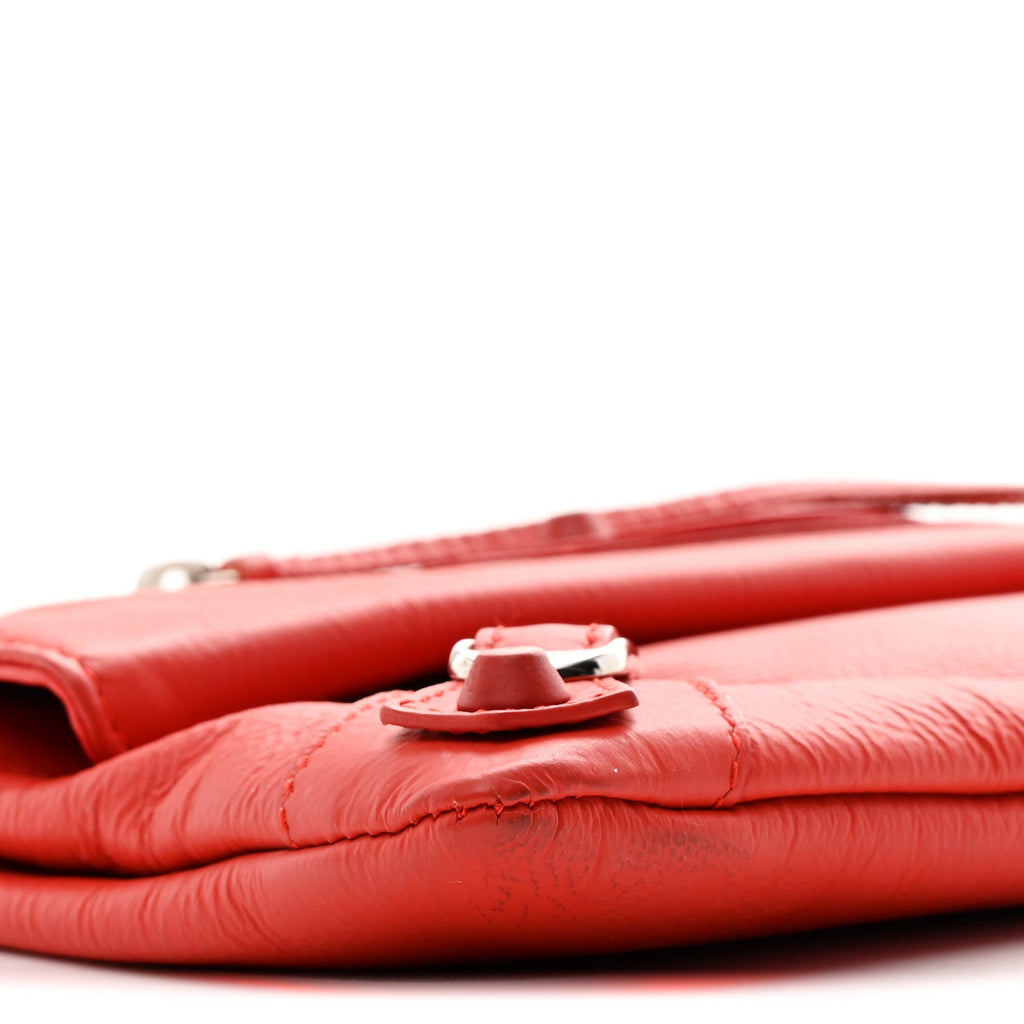 Matte Goatskin Rubber Covered Classic Hardware Envelope Clutch Rouge Ambre