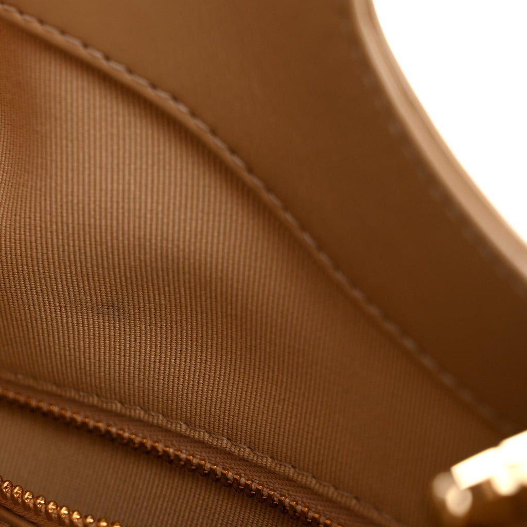 Shiny Crumpled Calfskin Quilted 31 Shopping Bag Dark Beige