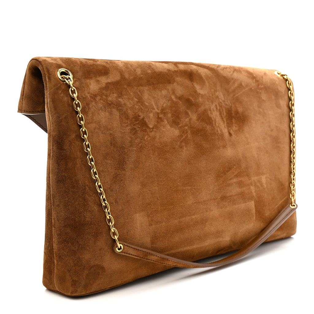 Suede Large Cassandre Pouch On Chain Caramel Cognac
