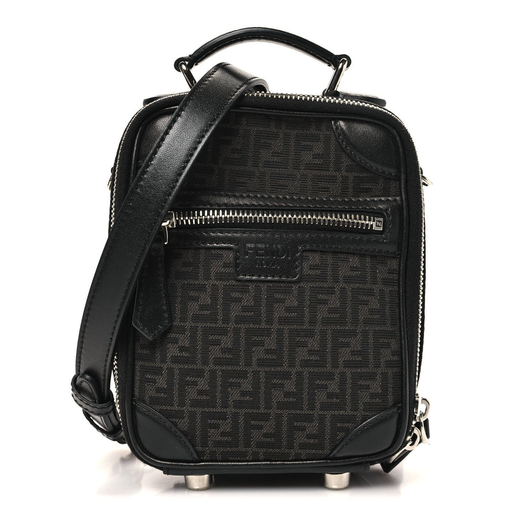 Recycled Fabric Jacquard Vitello Astro Micro FF Mini Trolley Bag Asfalto Black