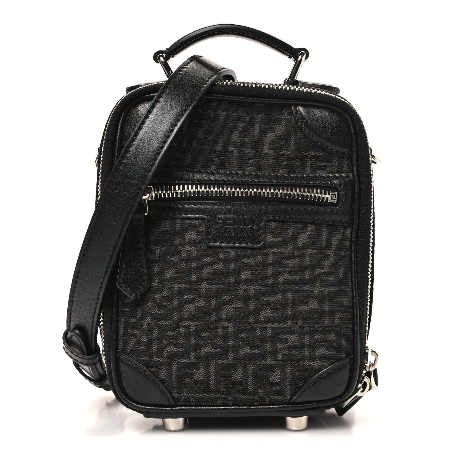 Recycled Fabric Jacquard Vitello Astro Micro FF Mini Trolley Bag Asfalto Black