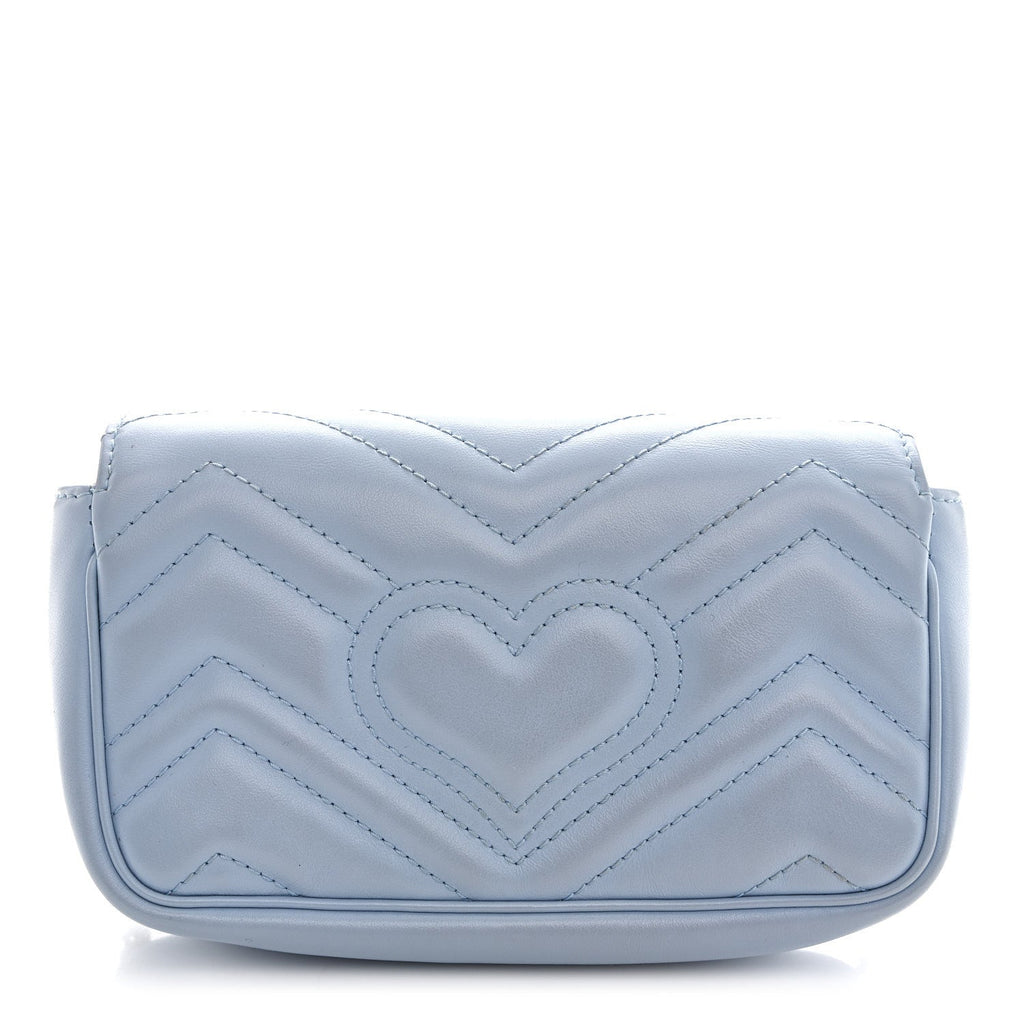 Calfskin Matelasse Super Mini GG Marmont Shoulder Bag Porcelain Light Blue