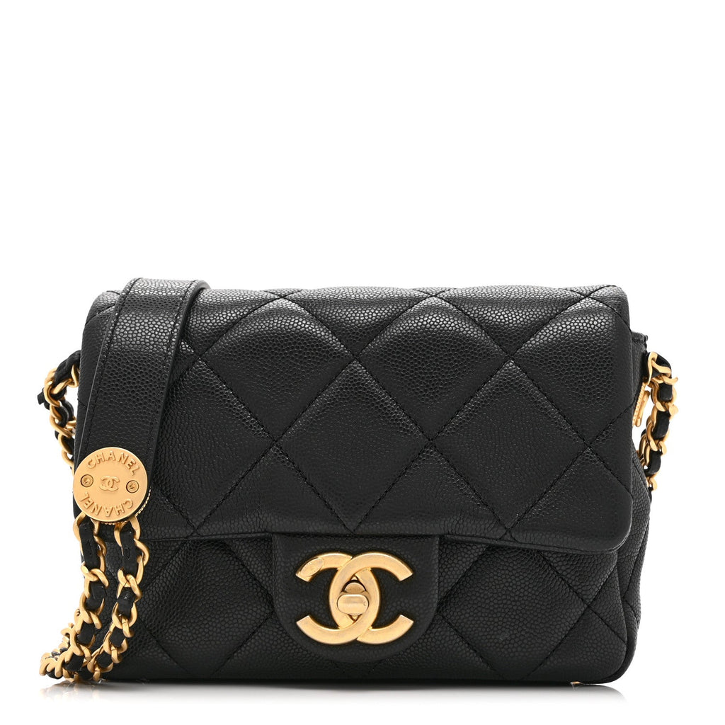 Caviar Quilted Mini Twist Your Buttons Flap Black