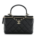 Lambskin Quilted Small Top Handle Vanity Case With Chain Black