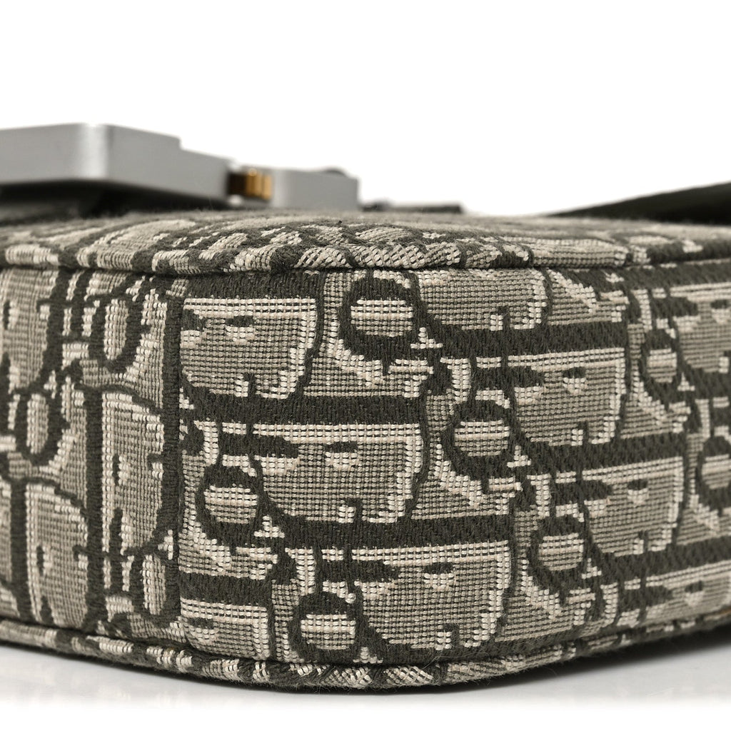 Oblique Jacquard Grained Calfskin Small Saddle Messenger Bag With Flap Green