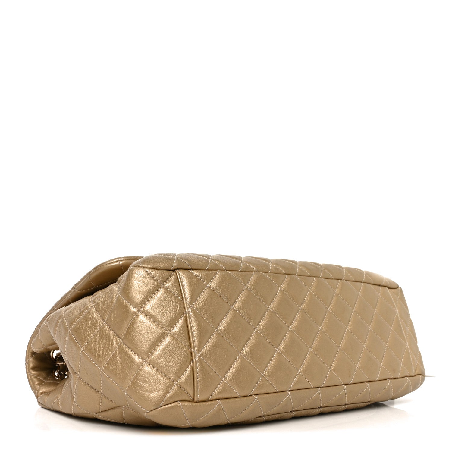 Metallic Calfskin Quilted Small XXL Travel Flap Bag Gold