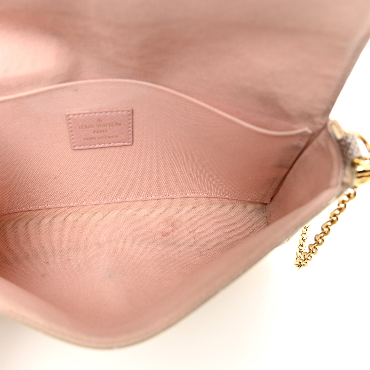 Damier Azur Pochette Felicie Chain Wallet Rose Ballerine