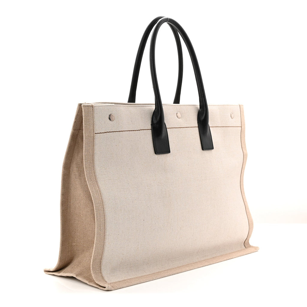 Linen Calfskin Rive Gauche Tote Greggio Natural