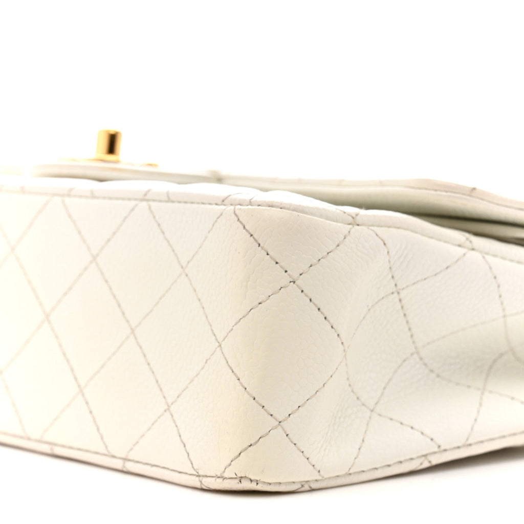 Caviar Quilted Medium Double Flap White