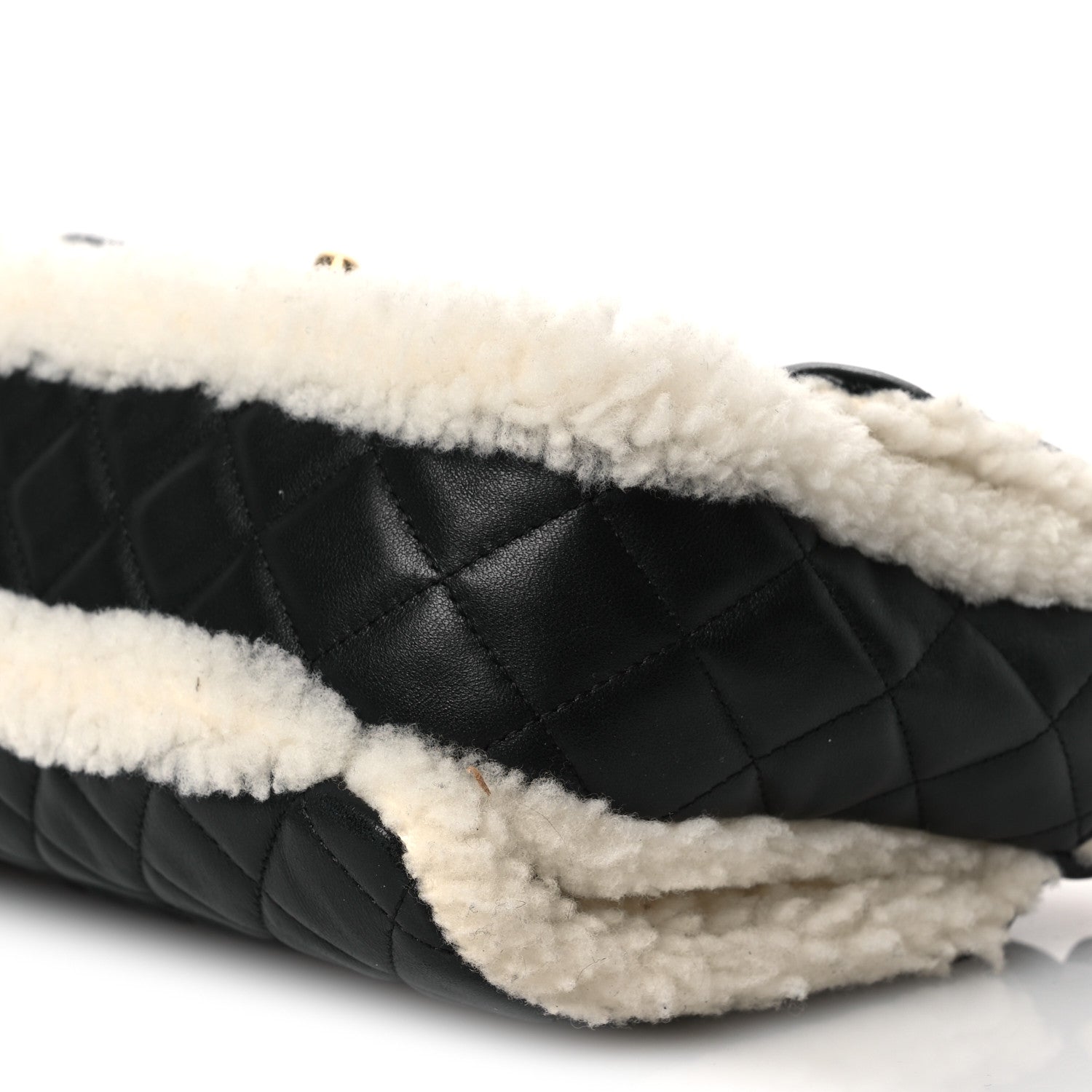 Lambskin Shearling Large CC Flap Bag Black White
