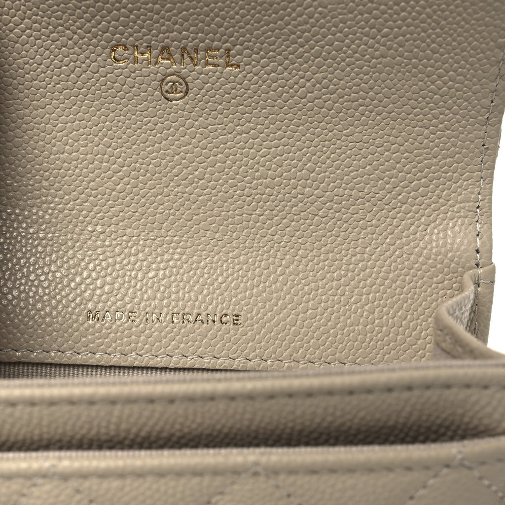 Caviar Quilted Flap  Holder Wallet Beige