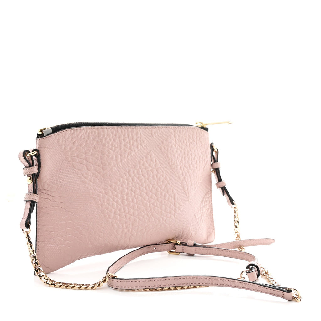 Signature Grain Calfskin Check Embossed Peyton Crossbody Clutch Bag Pale Orchid