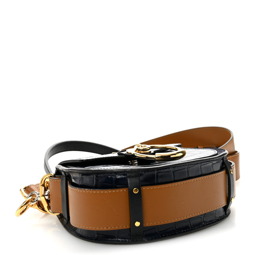 Calfskin Crocodile Embossed Small Tess Bag Full Blue
