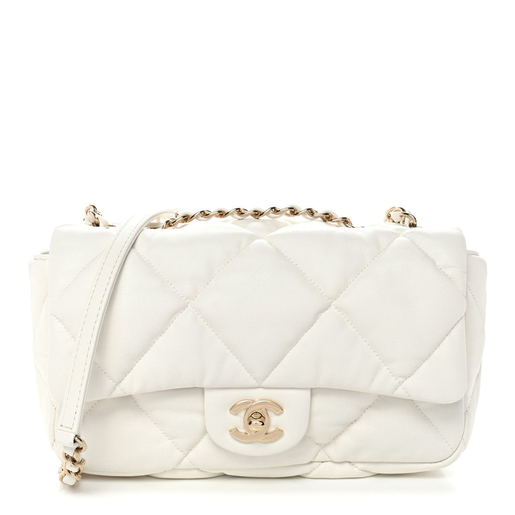 Calfskin Quilted Medium Bubbly Flap White
