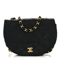 Satin Quilted Half Moon Flap Black