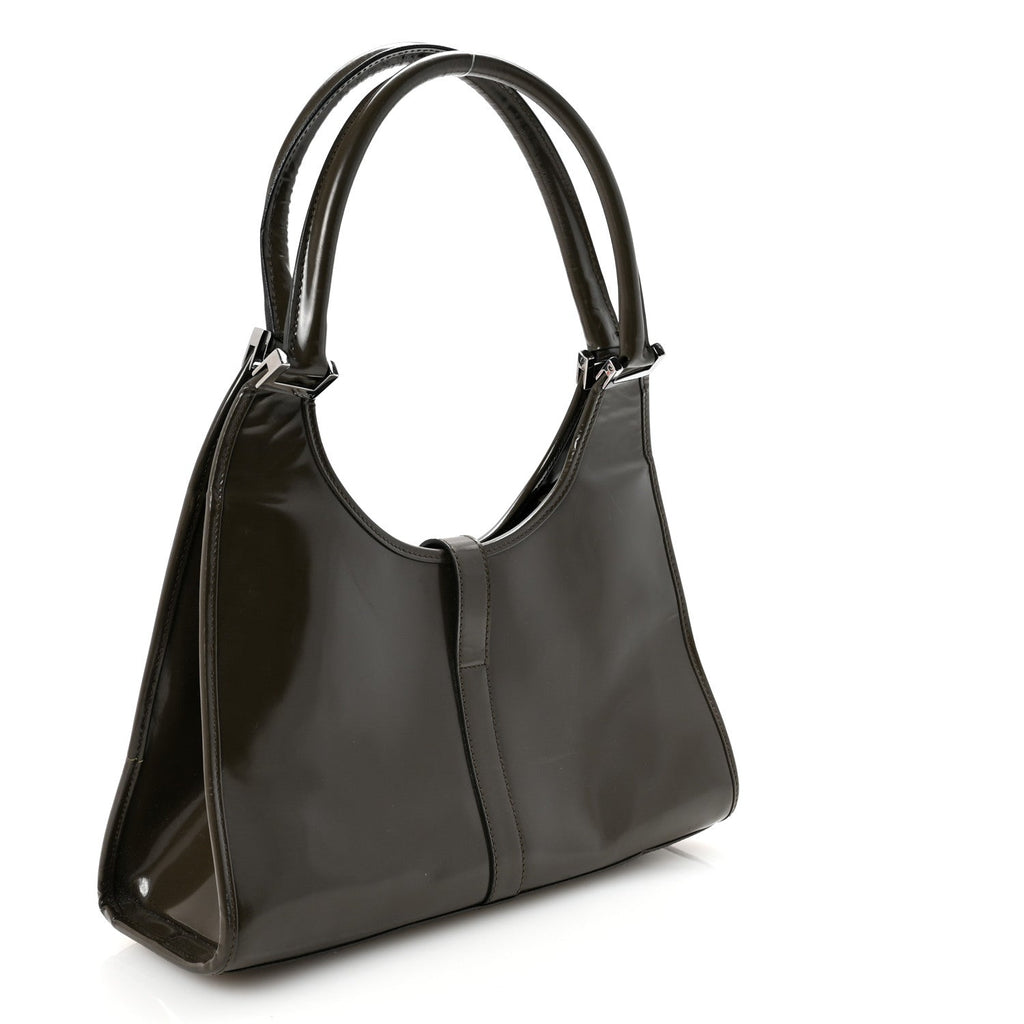 Patent Bardot Shoulder Bag Olive Green