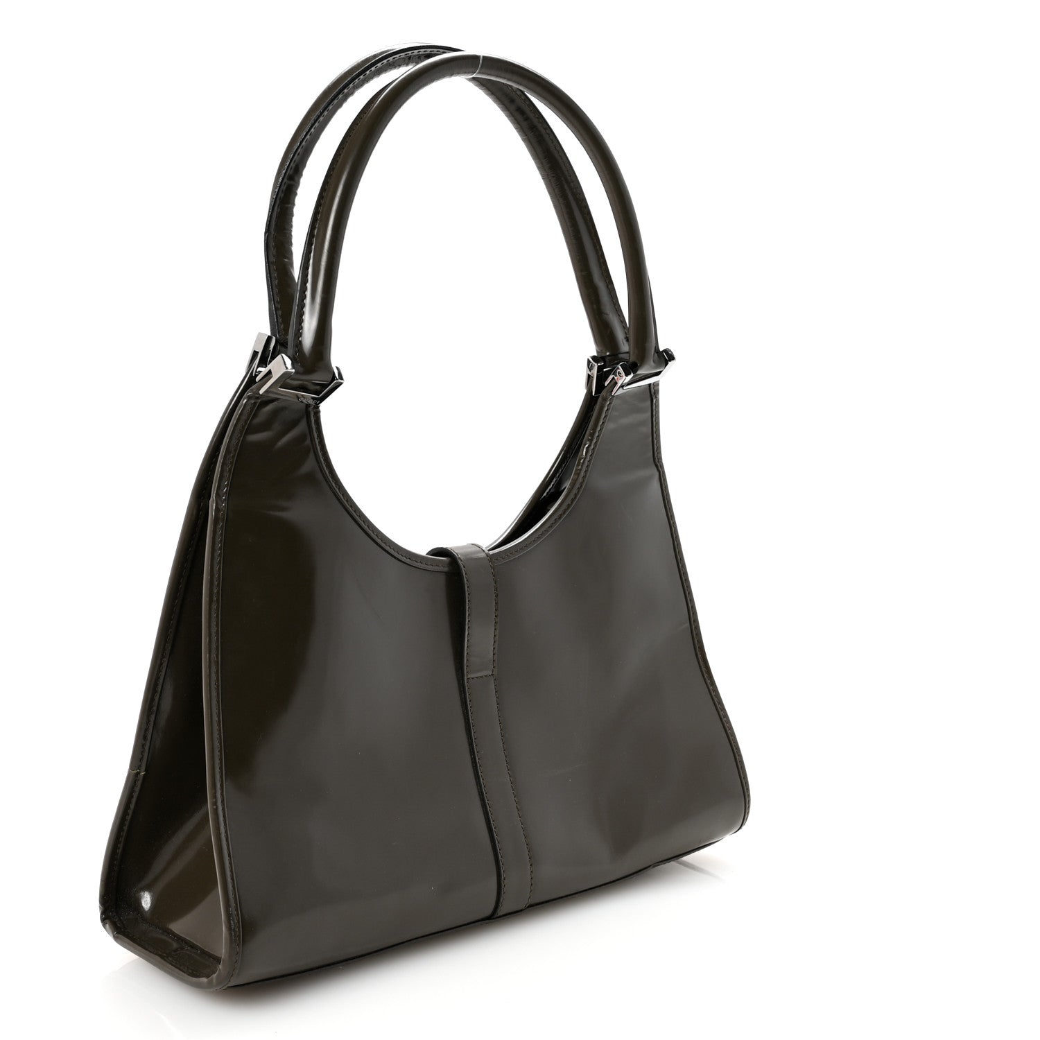 Patent Bardot Shoulder Bag Olive Green