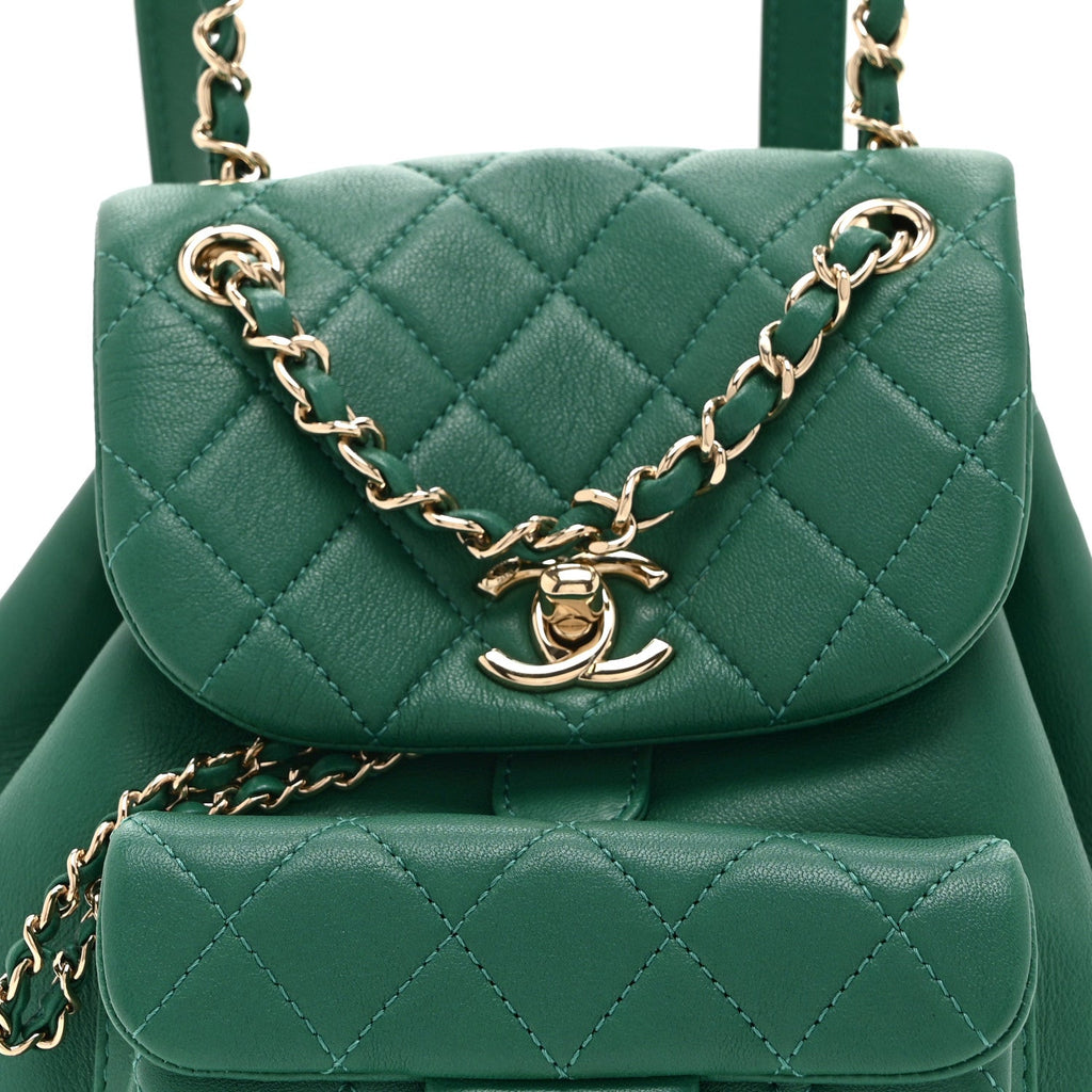 Lambskin Quilted Small Duma Drawstring Backpack Green