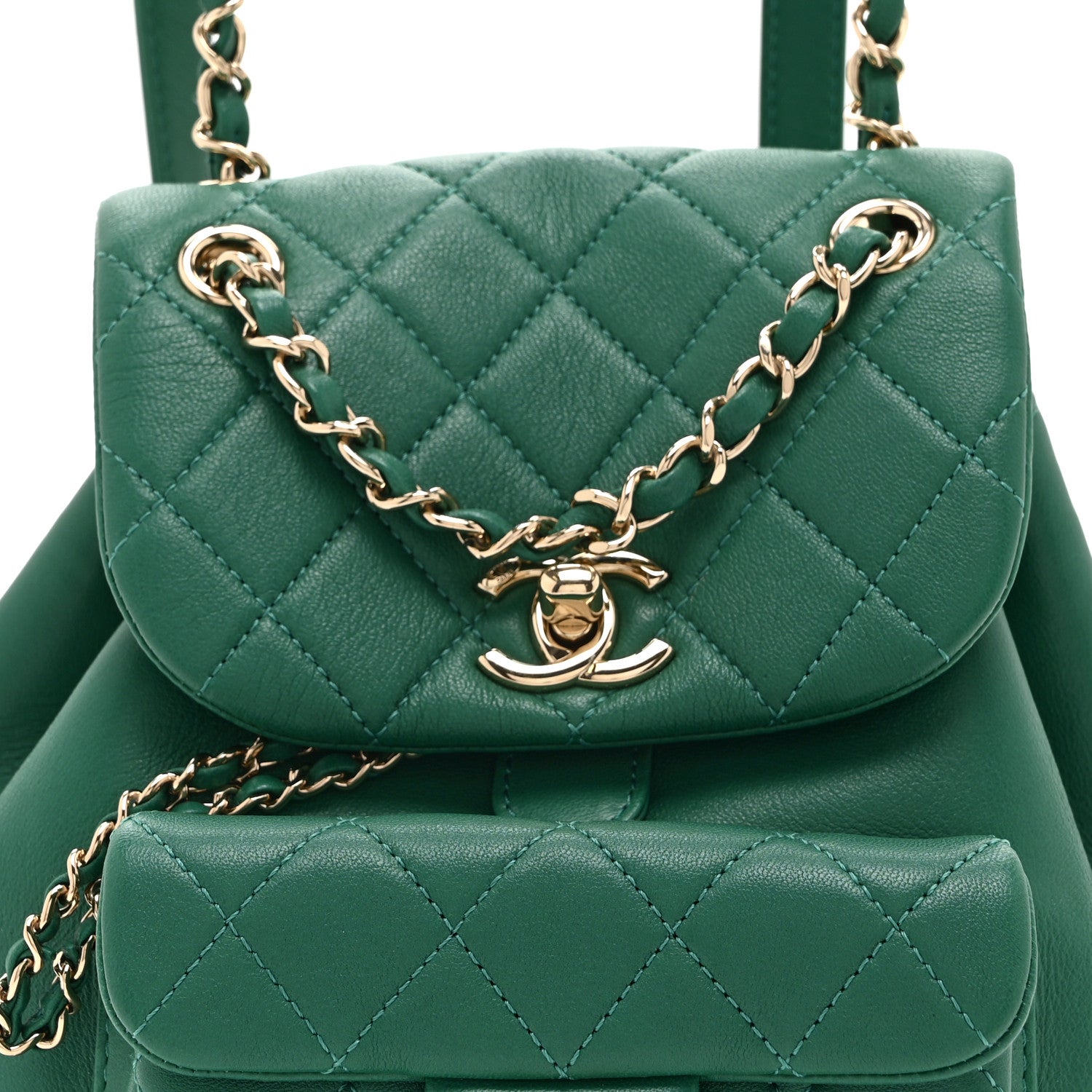 Lambskin Quilted Small Duma Drawstring Backpack Green