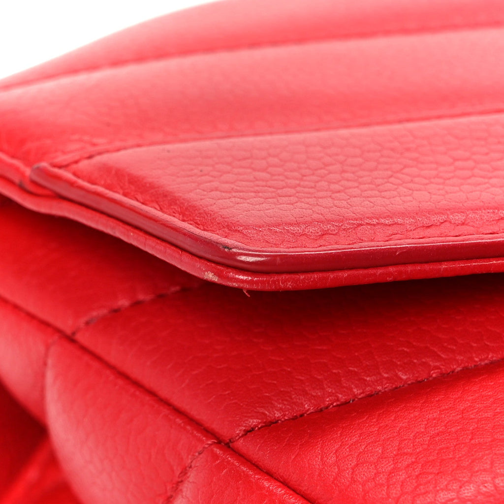 Caviar Chevron Quilted Single Flap Red