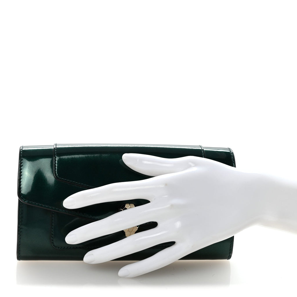 Metallic Calfskin Serpenti Forever Wallet Emerald