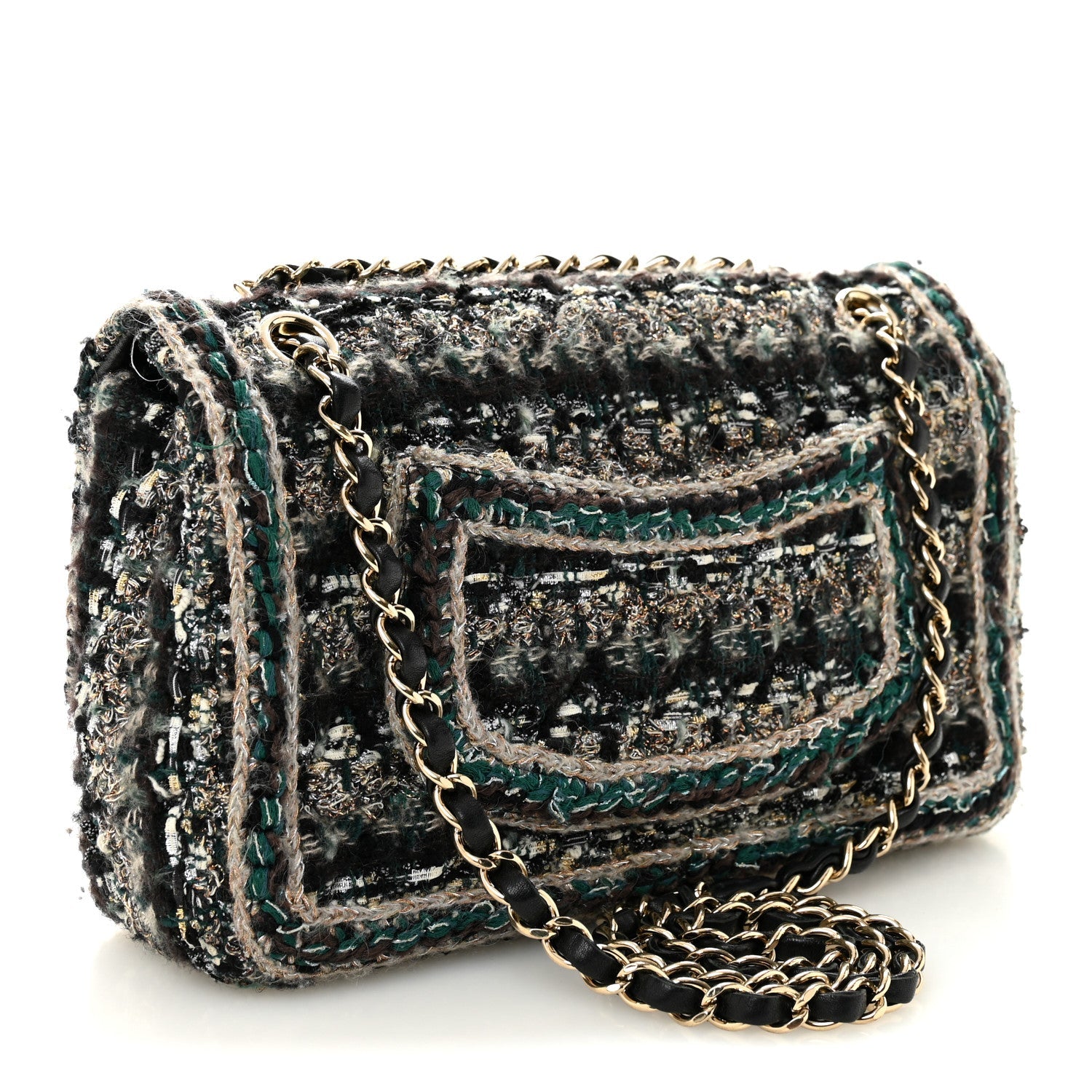 Tweed Braid Medium Flap Turquoise Multicolor