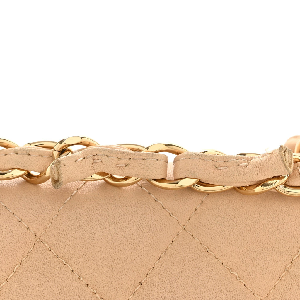Lambskin Quilted Jumbo Single Flap Beige