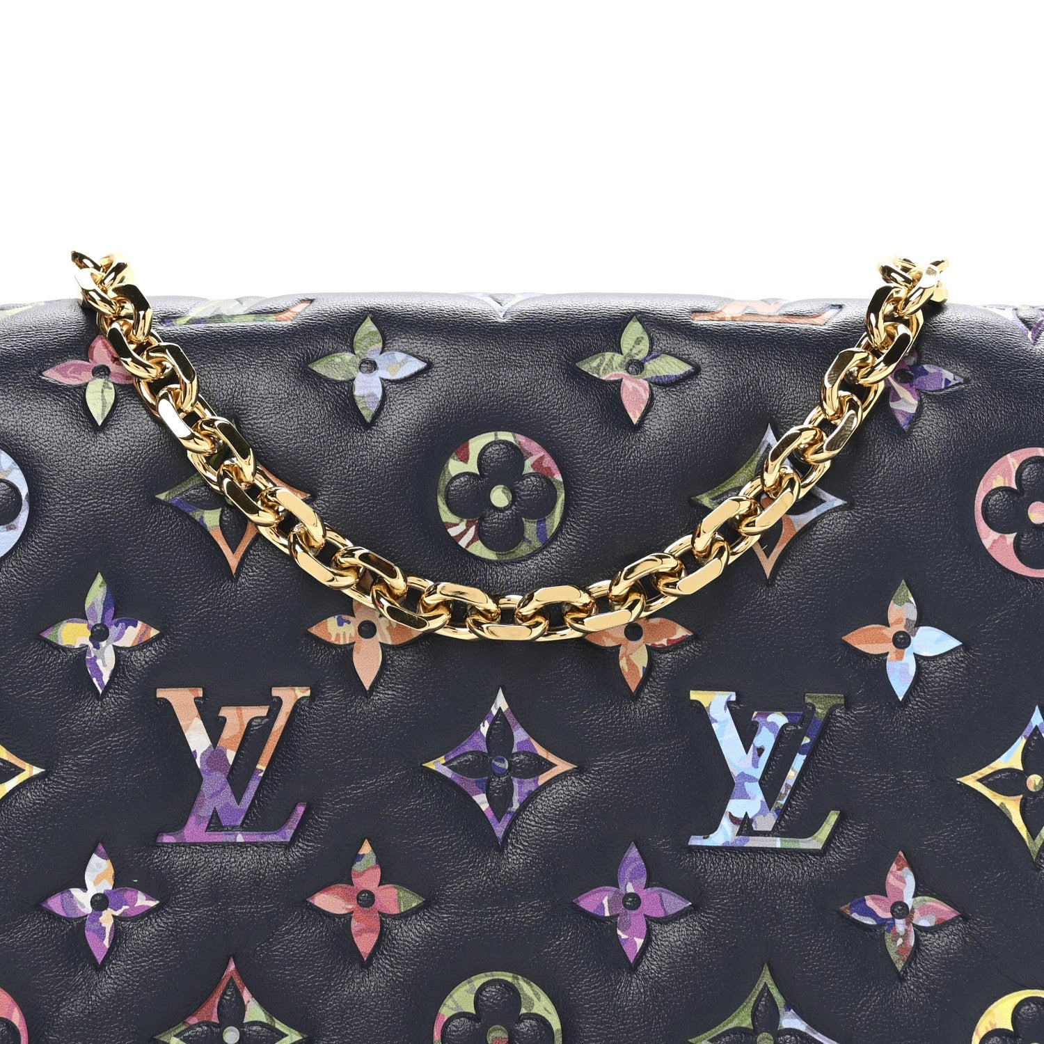 Lambskin Embossed Monogram LV Garden Pochette Coussin Navy