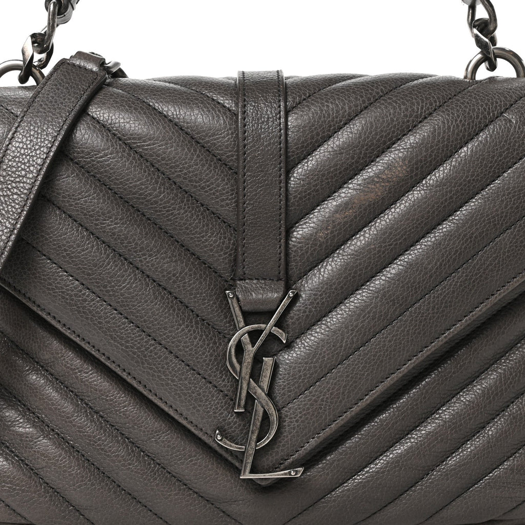 Sheepskin Matelasse Chevron Monogram Medium College Bag Asphalt