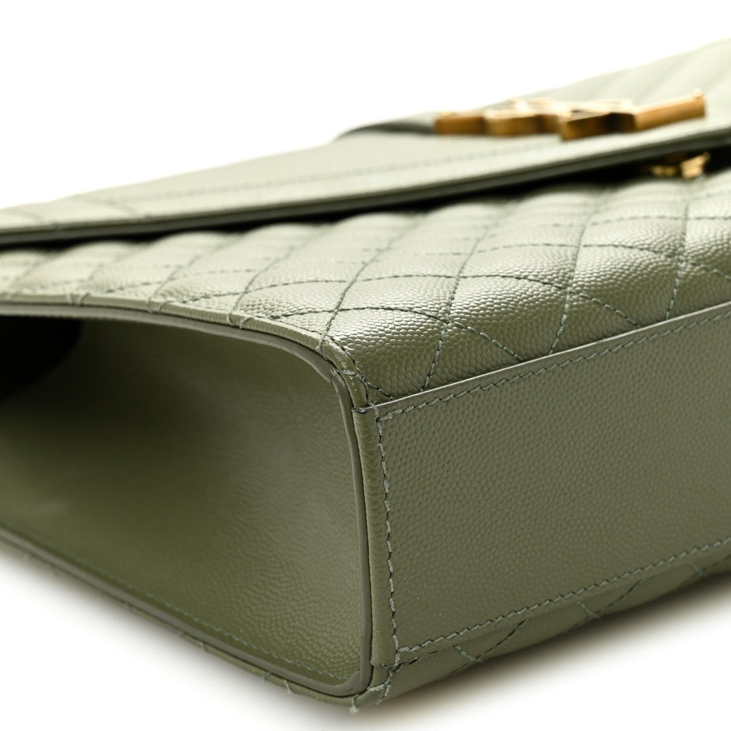 Grain De Poudre Textured Mixed Matelasse Large Triquilt Monogram Satchel Light Sage