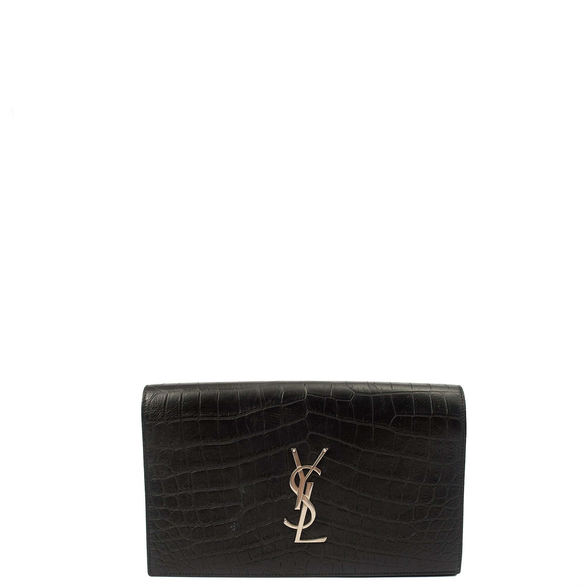 Saint Laurent Clutch Cassandra Clutch in Black, Exotic Effect Leather