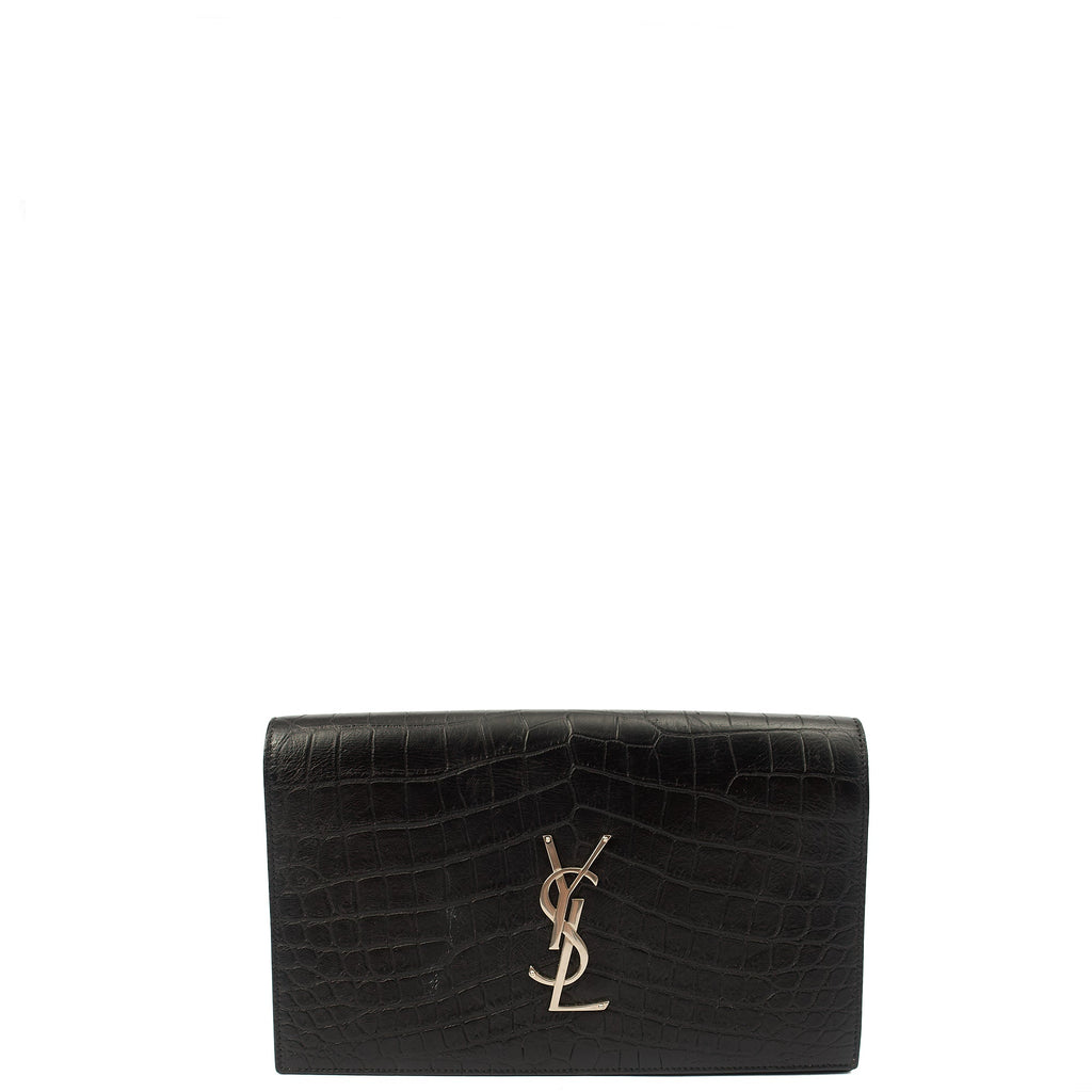 Saint Laurent Clutch Cassandra Clutch in Black, Exotic Effect Leather