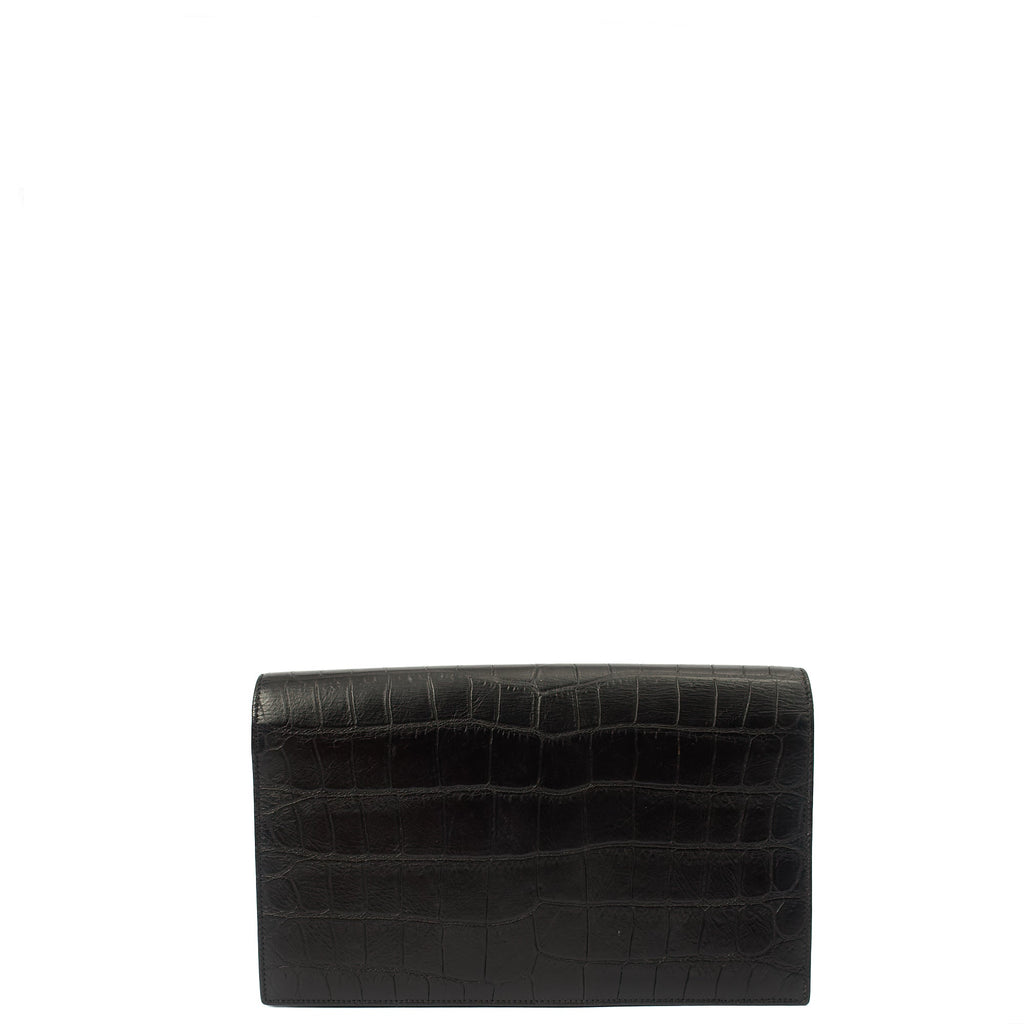 Saint Laurent Clutch Cassandra Clutch in Black, Exotic Effect Leather