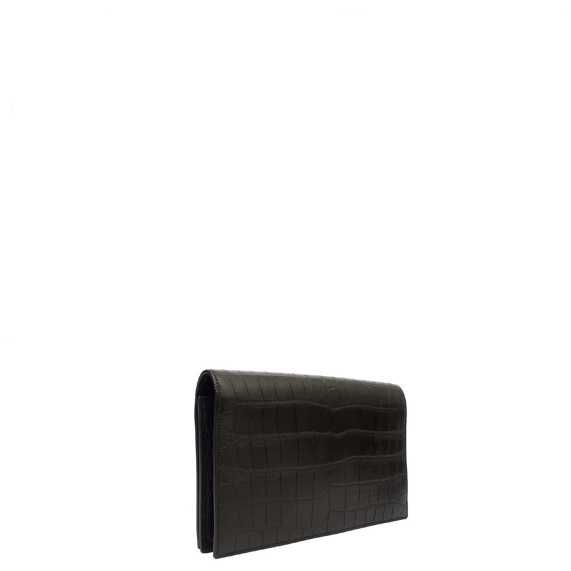 Saint Laurent Clutch Cassandra Clutch in Black, Exotic Effect Leather
