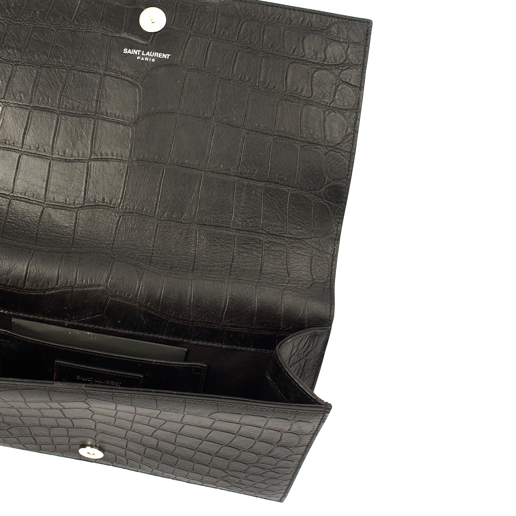 Saint Laurent Clutch Cassandra Clutch in Black, Exotic Effect Leather