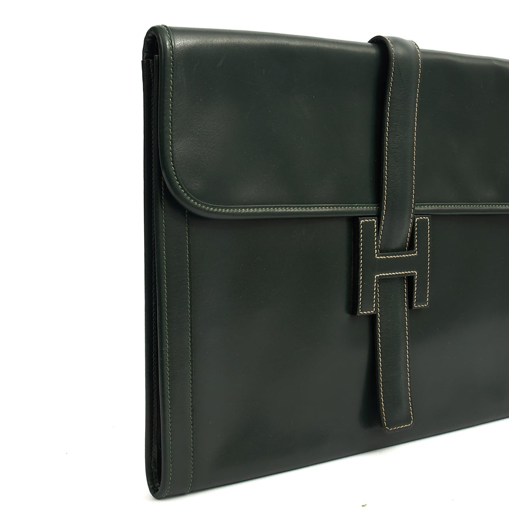 Hermes Clutch Jige  in Vert Anglaise, Box Calf Leather