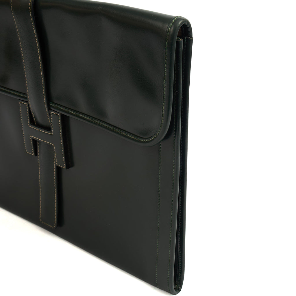 Hermes Clutch Jige  in Vert Anglaise, Box Calf Leather