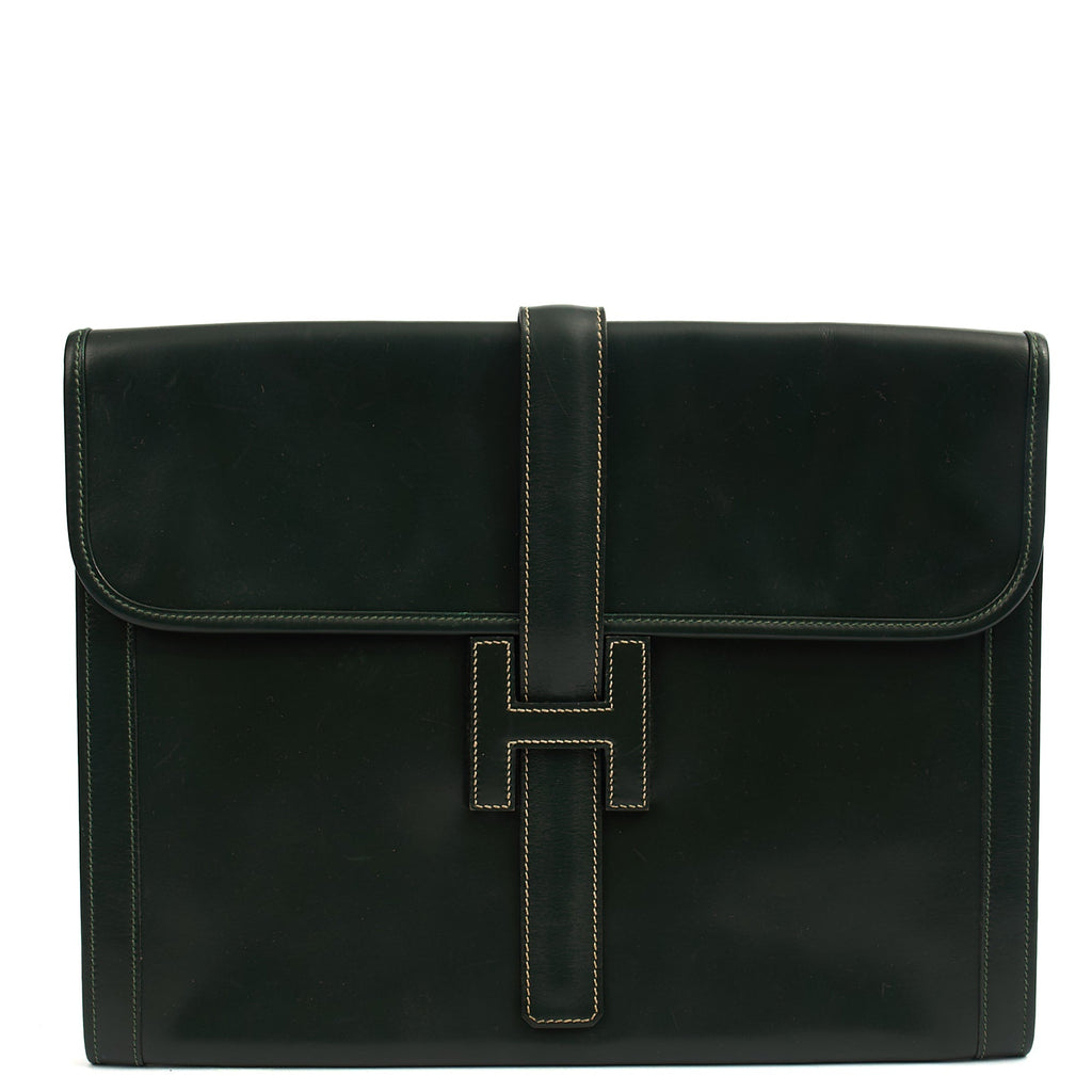 Hermes Clutch Jige  in Vert Anglaise, Box Calf Leather