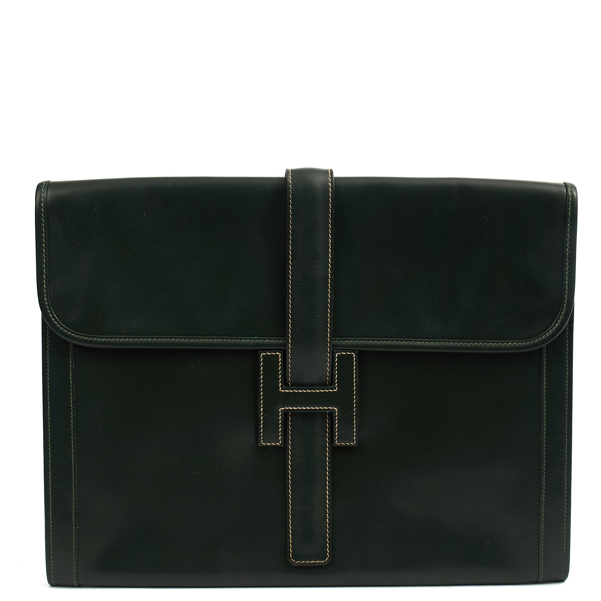 Hermes Clutch Jige  in Vert Anglaise, Box Calf Leather
