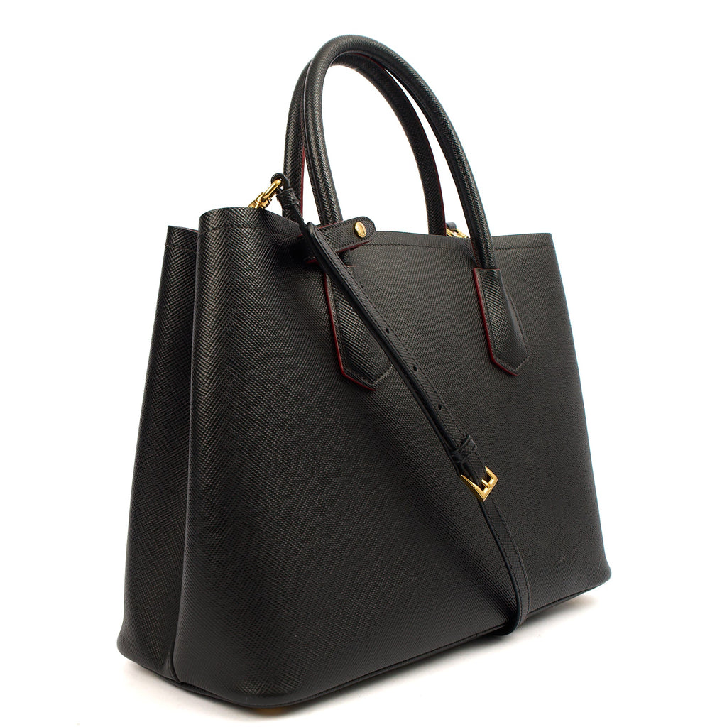 Prada Tote Double Tote - Medium in Black, Saffiano Leather