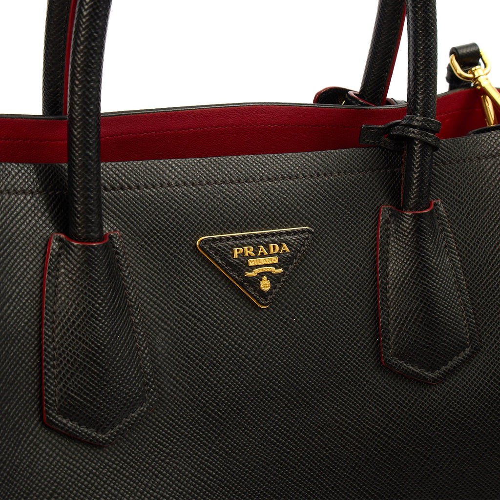 Prada Tote Double Tote - Medium in Black, Saffiano Leather