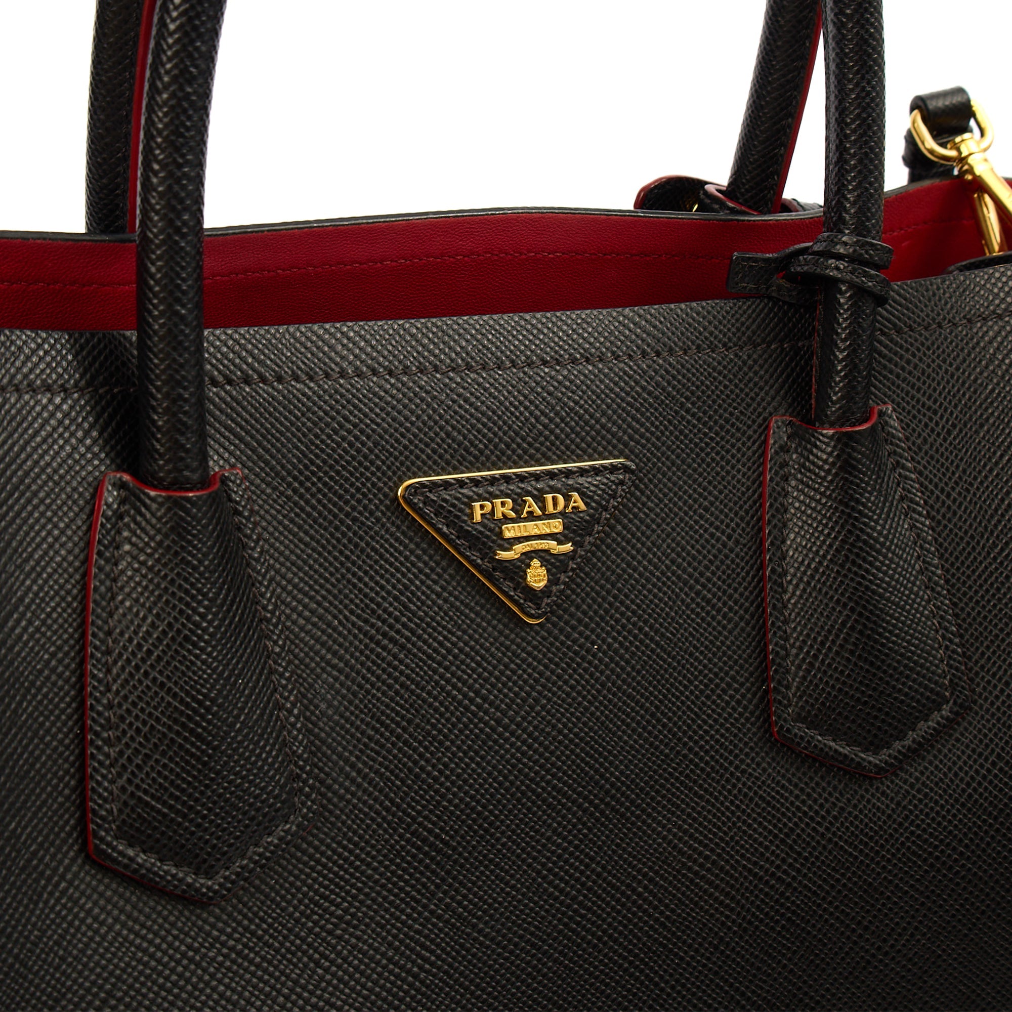 Prada Tote Double Tote - Medium in Black, Saffiano Leather