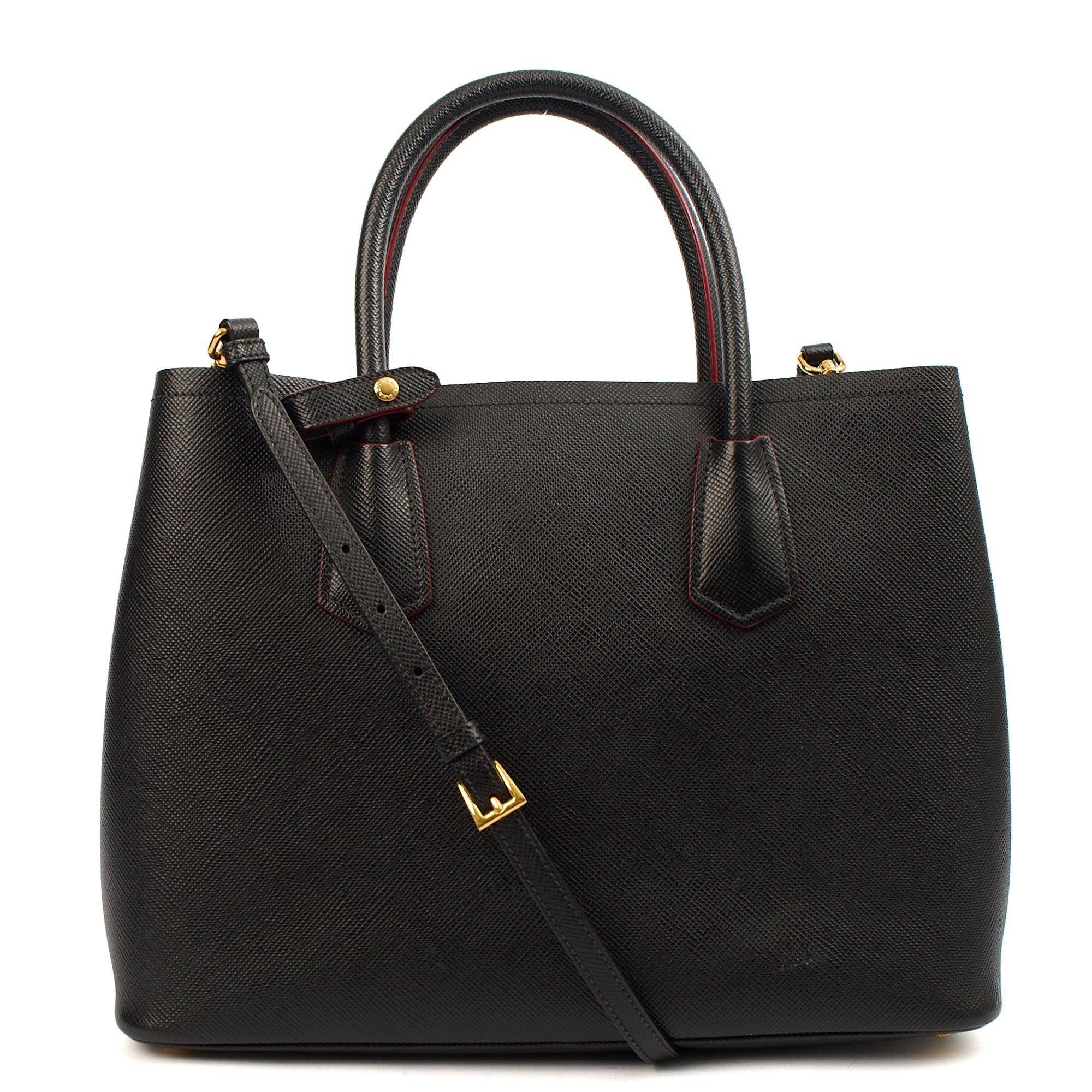 Prada Tote Double Tote - Medium in Black, Saffiano Leather