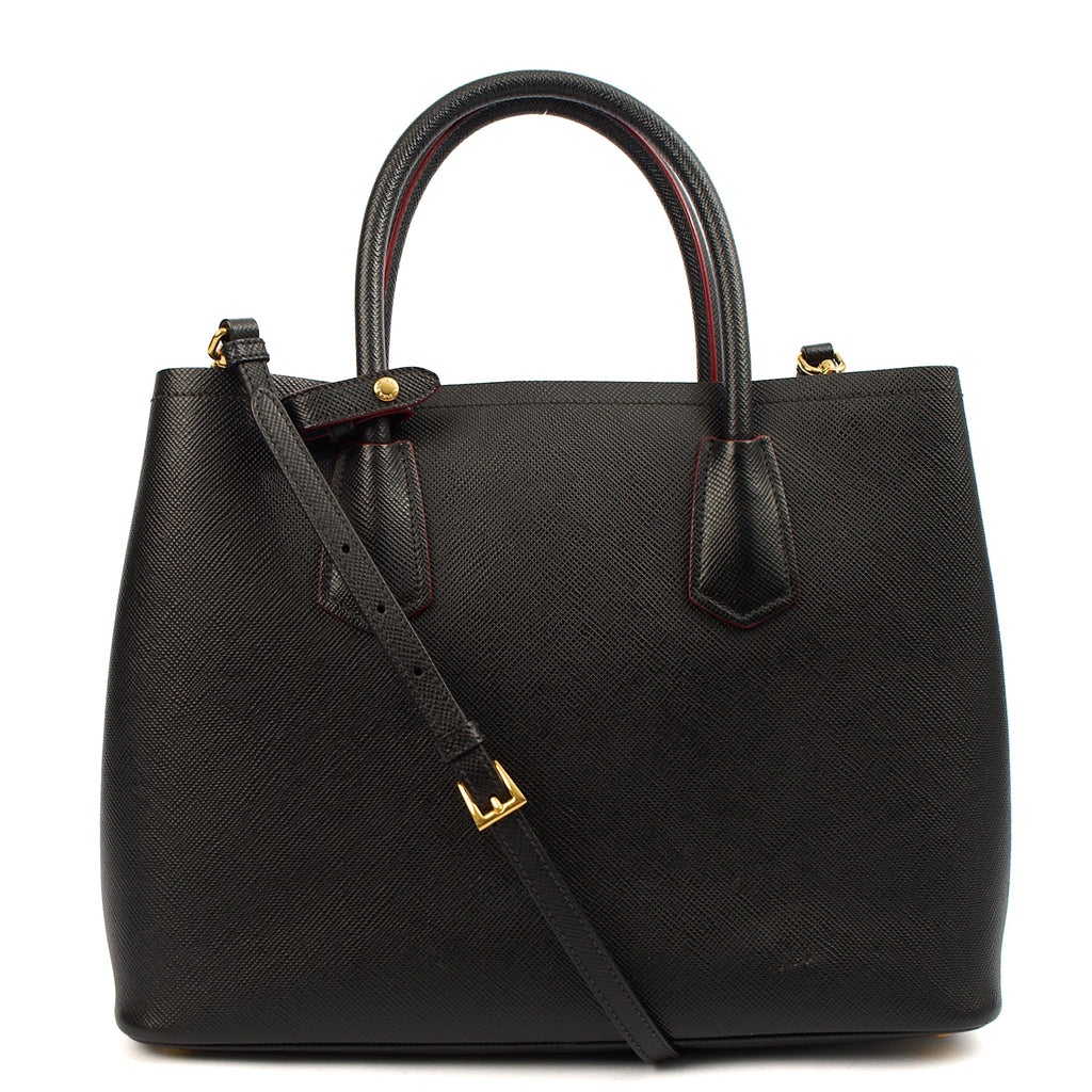 Prada Tote Double Tote - Medium in Black, Saffiano Leather