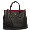 Prada Tote Double Tote - Medium in Black, Saffiano Leather