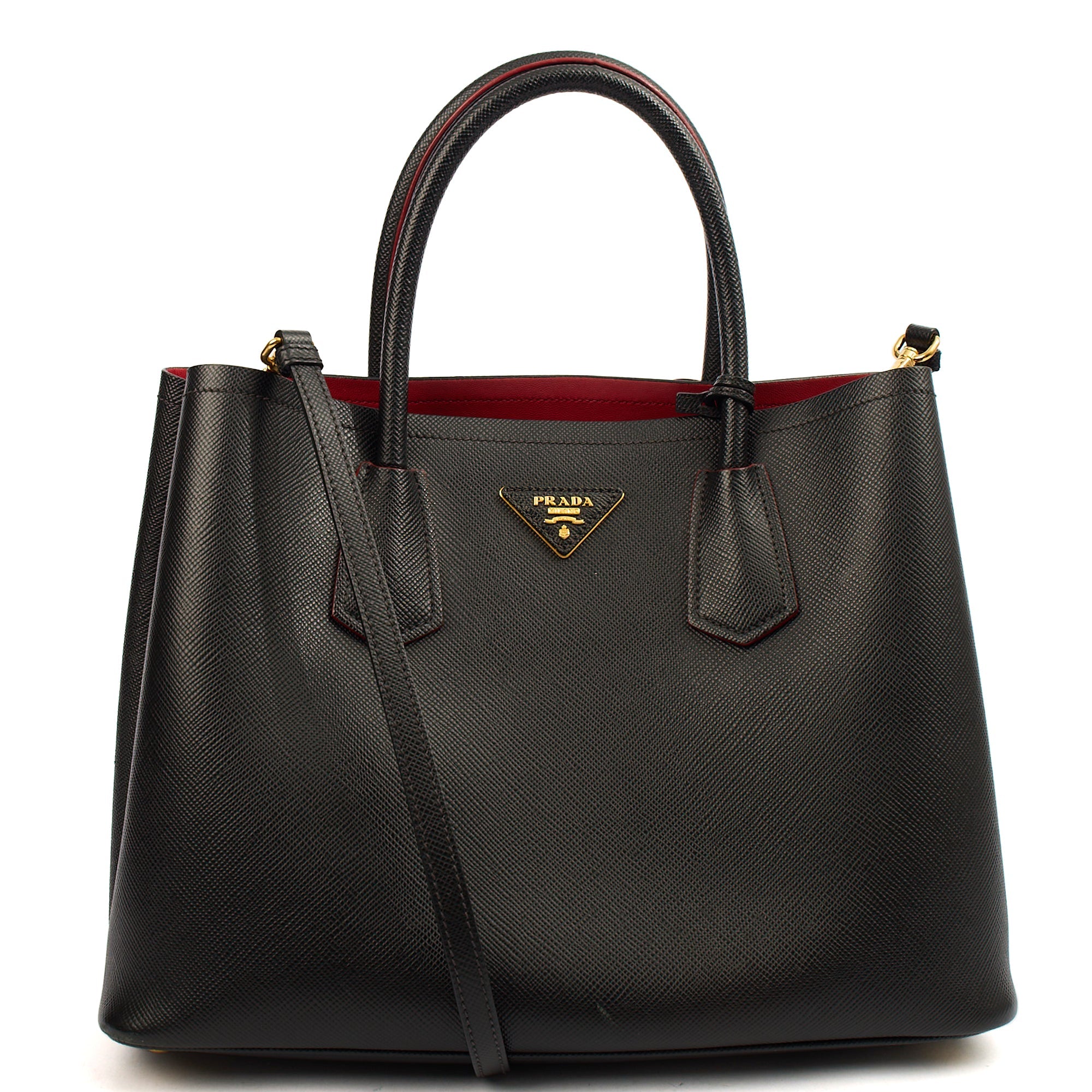 Prada Tote Double Tote - Medium in Black, Saffiano Leather