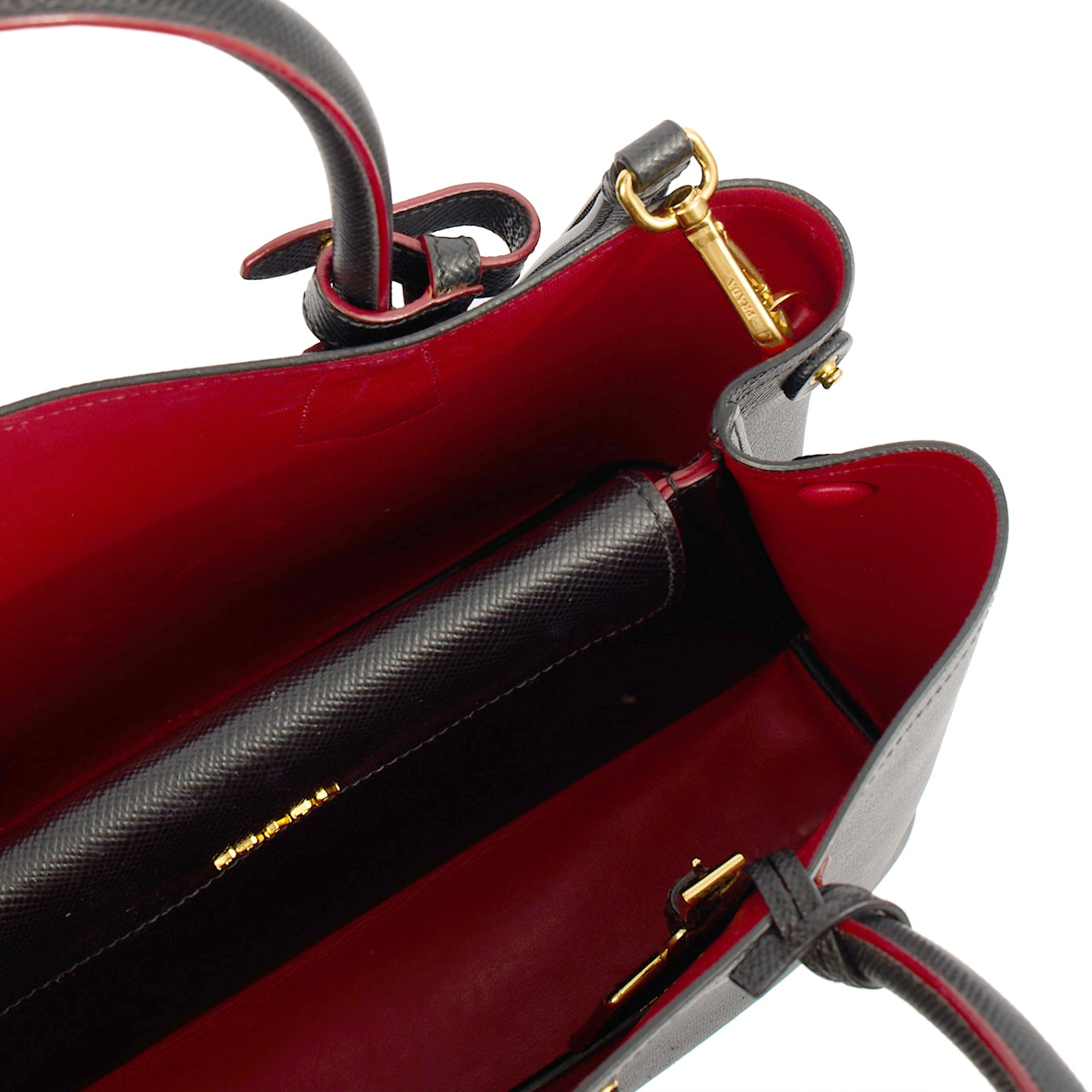 Prada Tote Double Tote - Medium in Black, Saffiano Leather